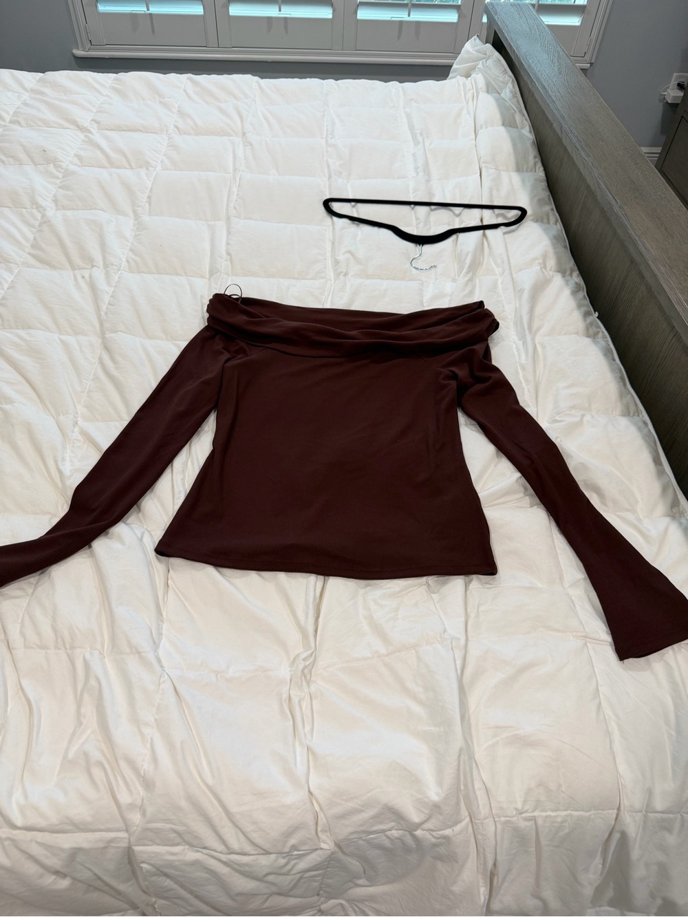 Urban Outfitters Off-Shoulder Long Sleeve Top in Deep Maroon